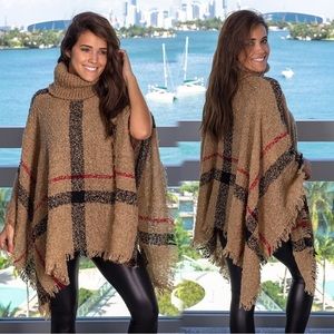 Fall Plaid Cowl neck Poncho